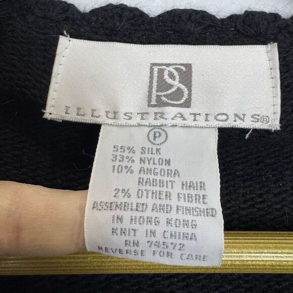 Vintage Silk Angora Rabbit Cardigan Sweater Small Black Floral Beaded Sequins - Picture 7 of 8